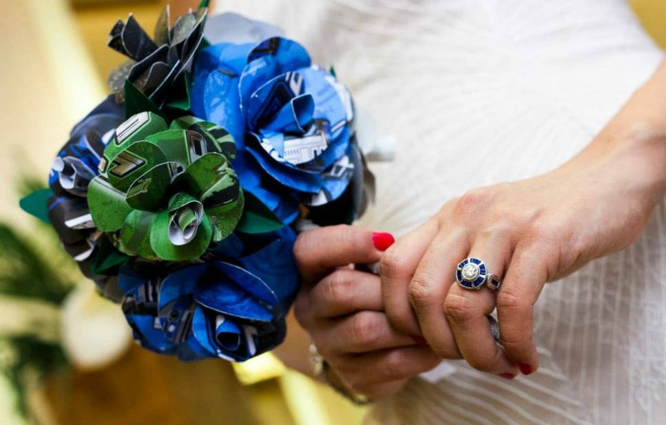 Uptown Diamond R2 D2 Ring on the Bride